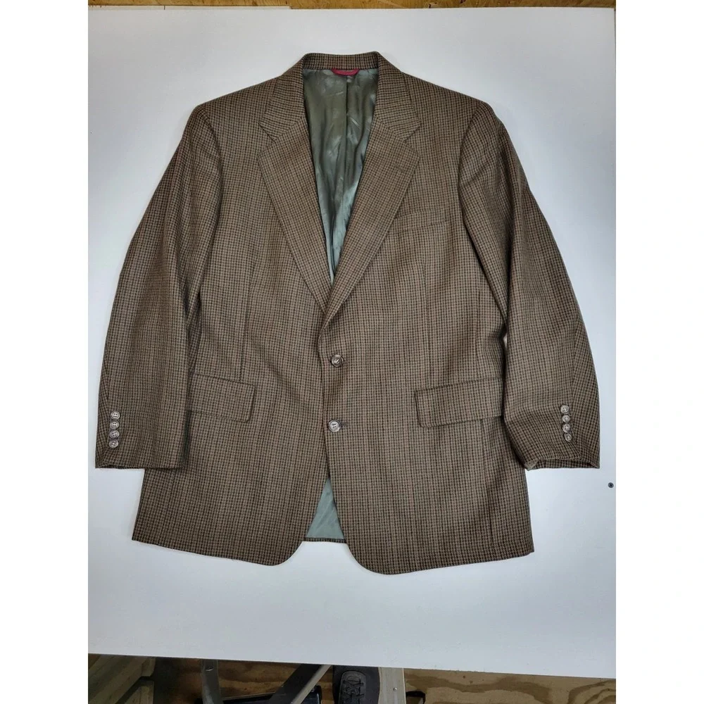 J.S.A. Bank Clothiers Brown Houndstooth‎ Sport Coat Blazer Men's 44R Wool...